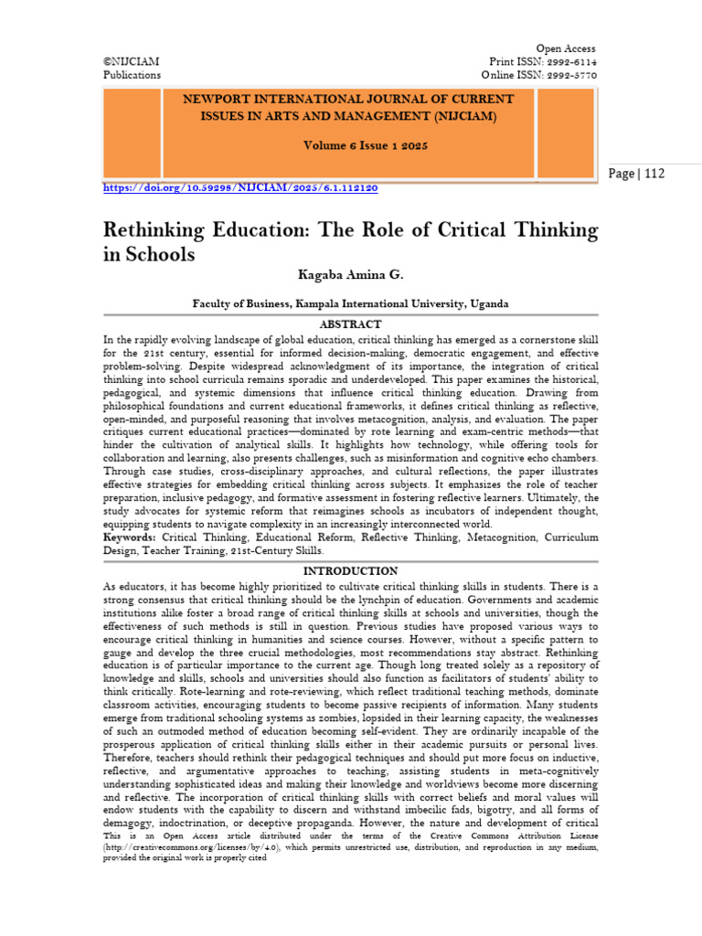 Rethinking Education: The Role of Critical Thinking in Schools (WWW ...