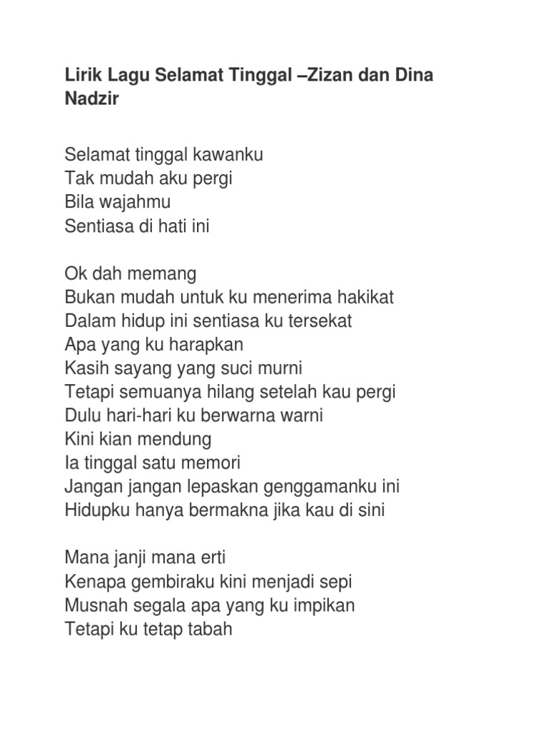 Lirik Lagu Selamat Tinggal PDF