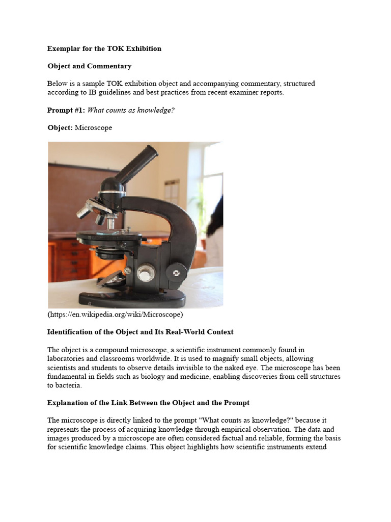 Exemplar For The Tok Exhibition Pdf Knowledge Microscope