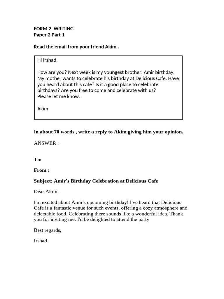 Reply to Akim about Amir's Birthday | PDF
