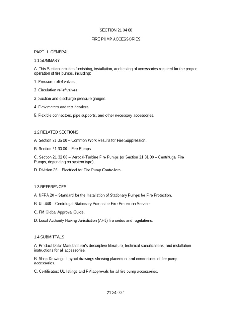 21 34 00 - Fire Pump Accessories | PDF | Pump | Valve