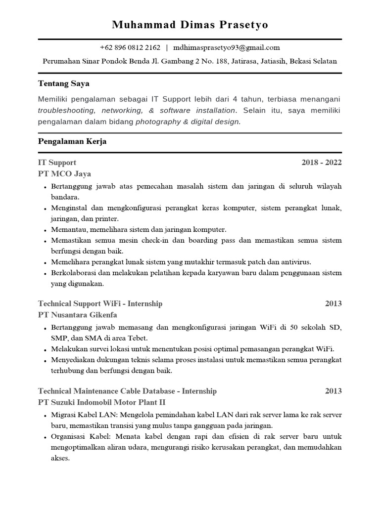 Profil IT Support Muhammad Dimas Prasetyo | PDF