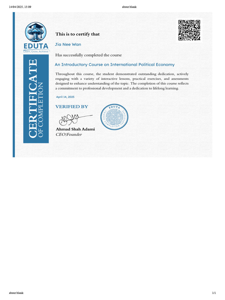 Eduta Certificate Overview | PDF