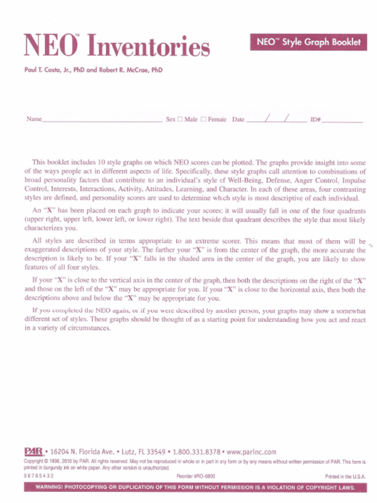 NEO FFI Style Graph Booklet | PDF
