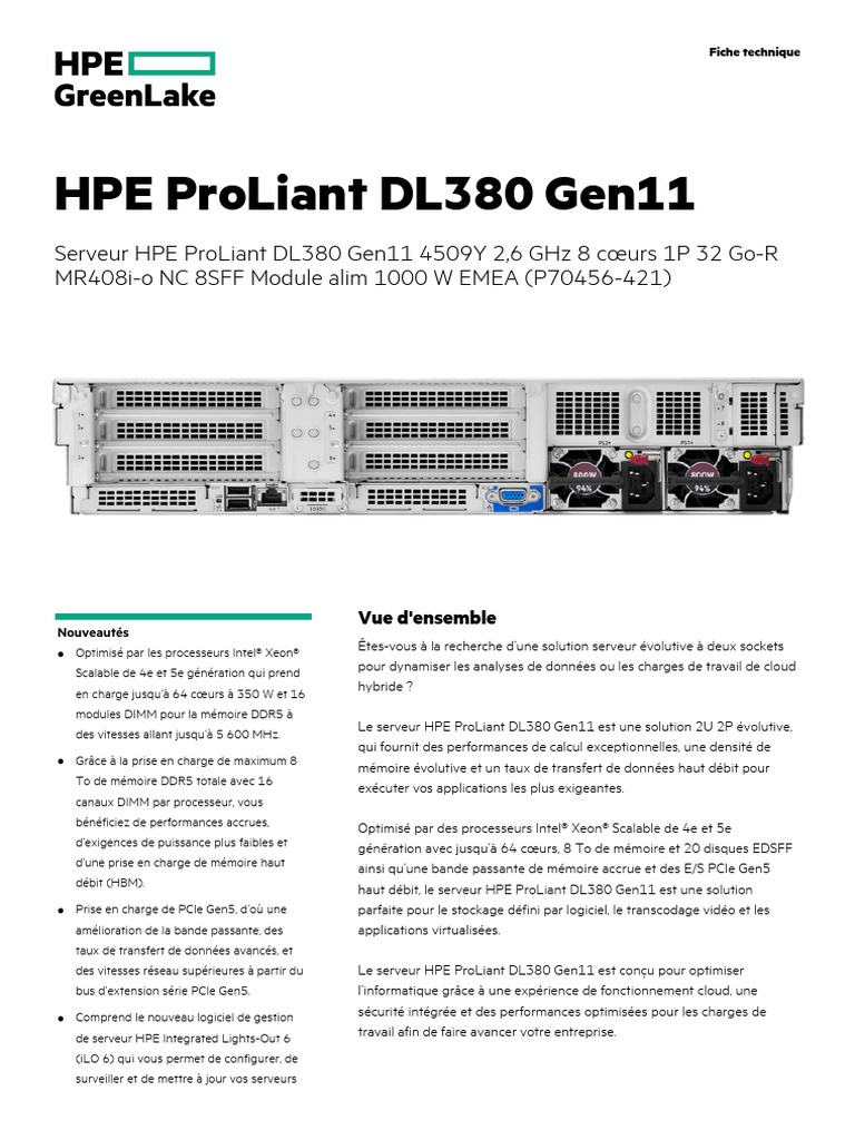 Serveur HPE ProLiant DL380 Gen11 | PDF | Cloud computing | Serveur ...