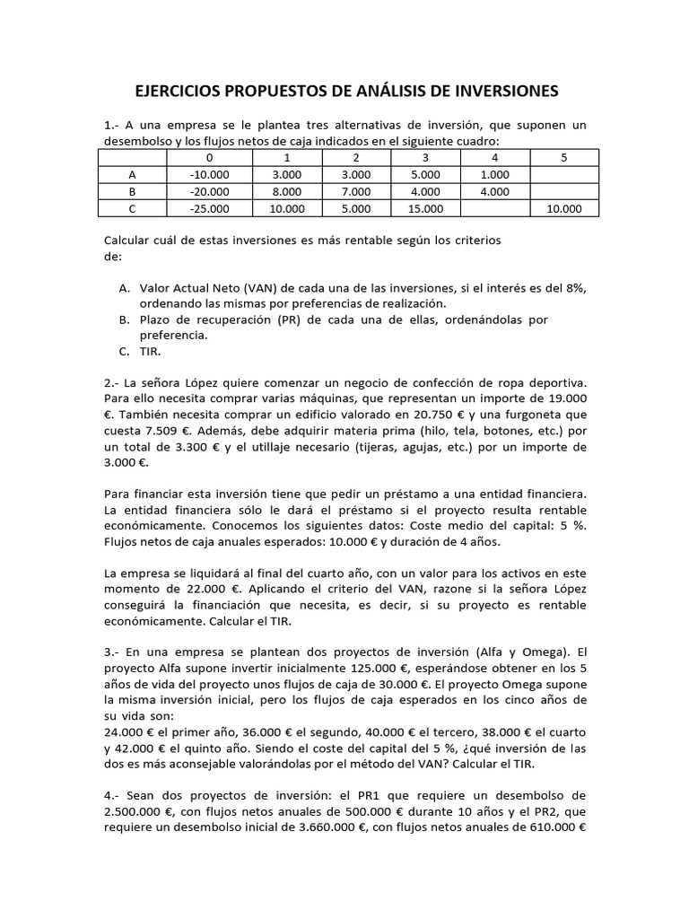Análisis de Inversiones: Ejercicios y Métodos | PDF | Tasa interna de ...