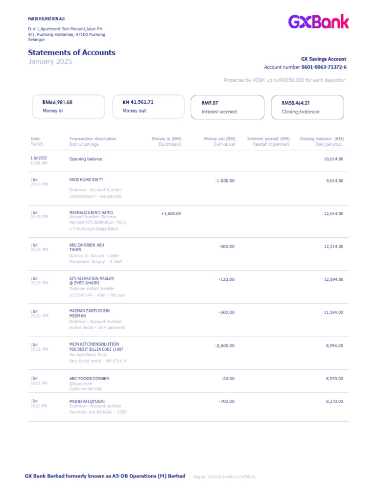 GX Bank Berhad Account Statements 2025 | PDF | Credit Card | Debit Card