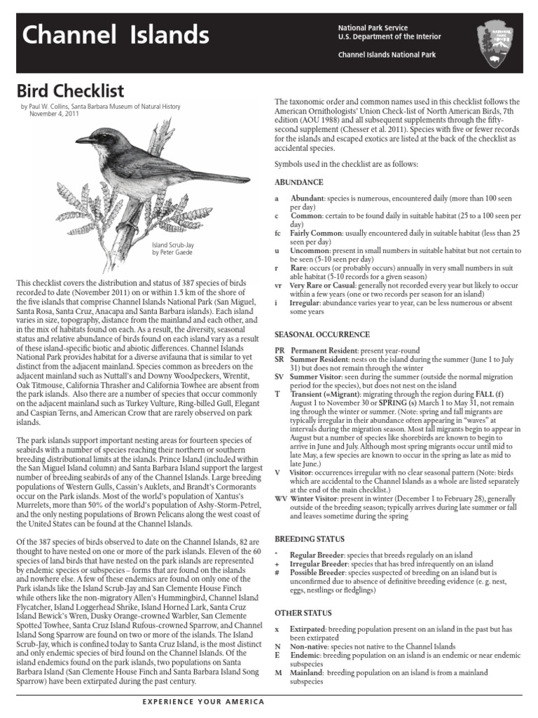 Channel Islands Bird Checklist | PDF | Phasianidae | Holarctic Birds