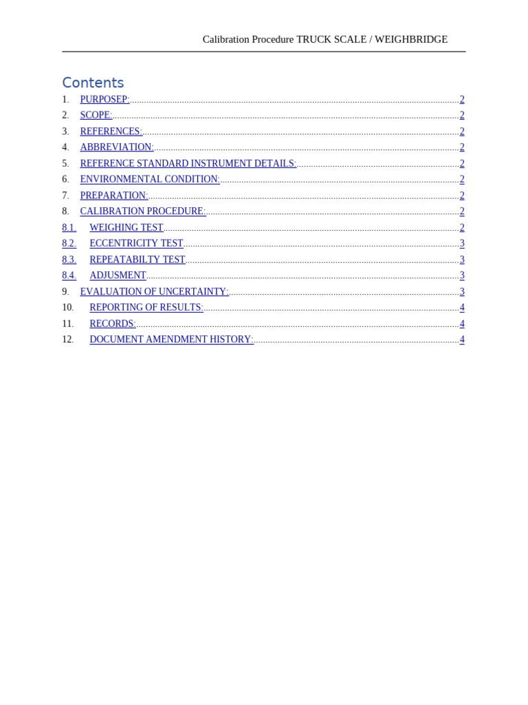 Truck Scale Calibration Procedure Pdf Calibration