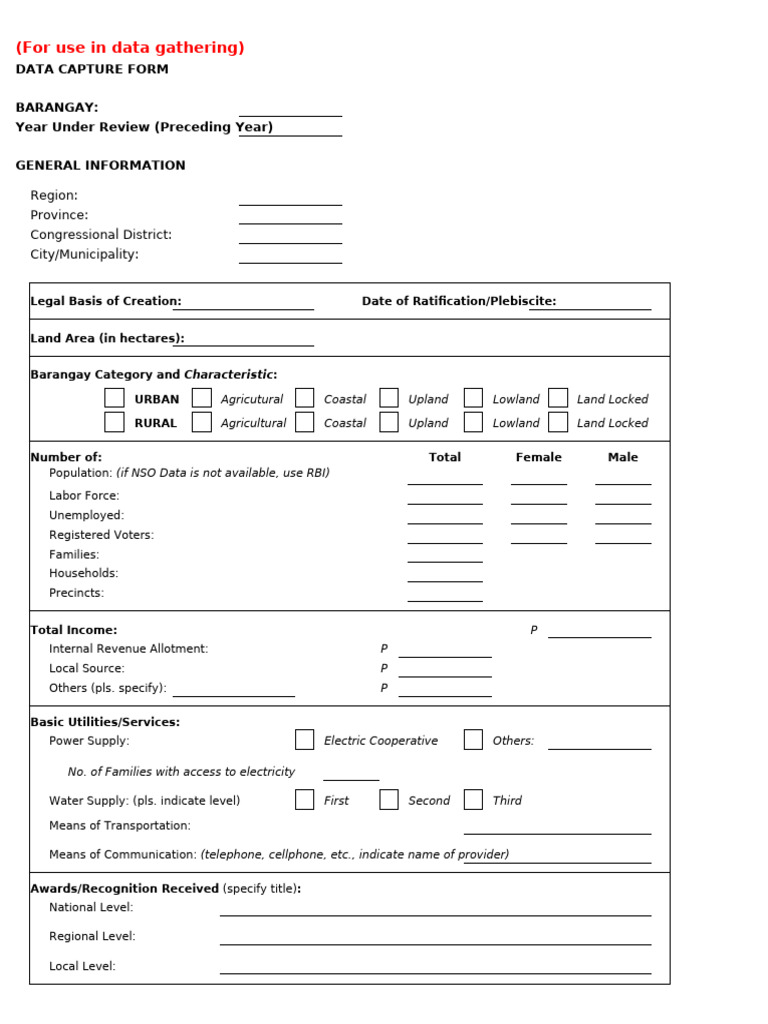 Barangay Data Capture Form Template | PDF | Municipal Solid Waste ...