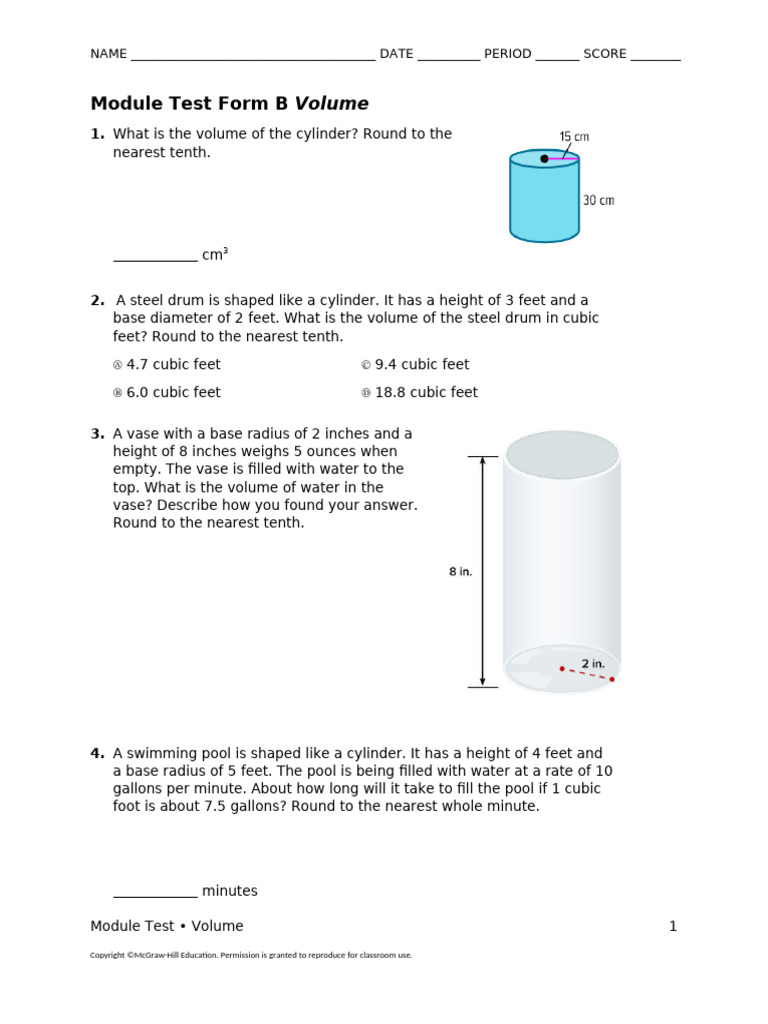 NA Course+3 Module+10 Form+B SE | PDF | Sphere | Volume