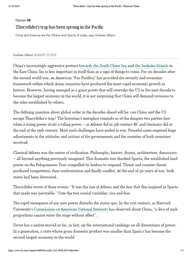 Thucydides Trap: US-China Tensions | PDF | China | World Politics