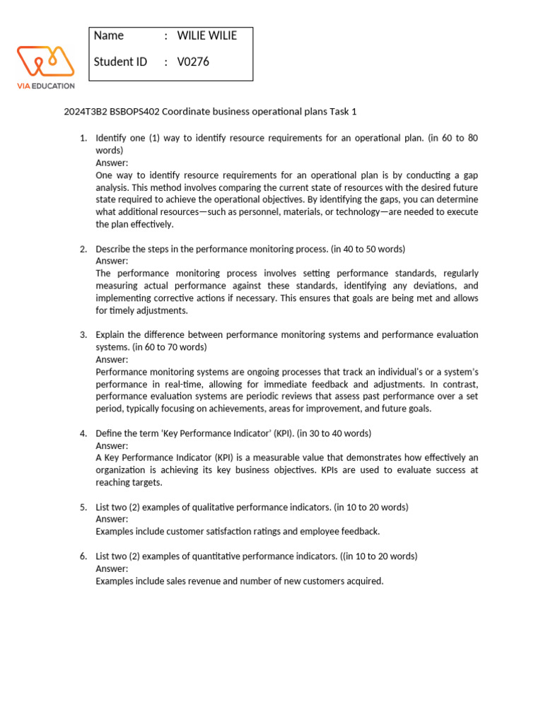 Coordinating Business Operational Plans | PDF | Performance Indicator ...