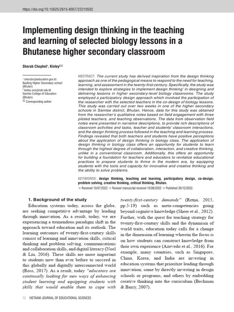 Design Thinking in Bhutanese Biology Education | PDF | Design Thinking ...