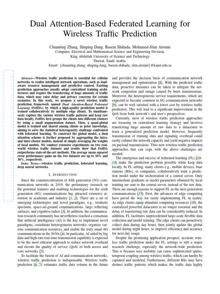 Federated Learning for Wireless Traffic Prediction | PDF | Cluster ...