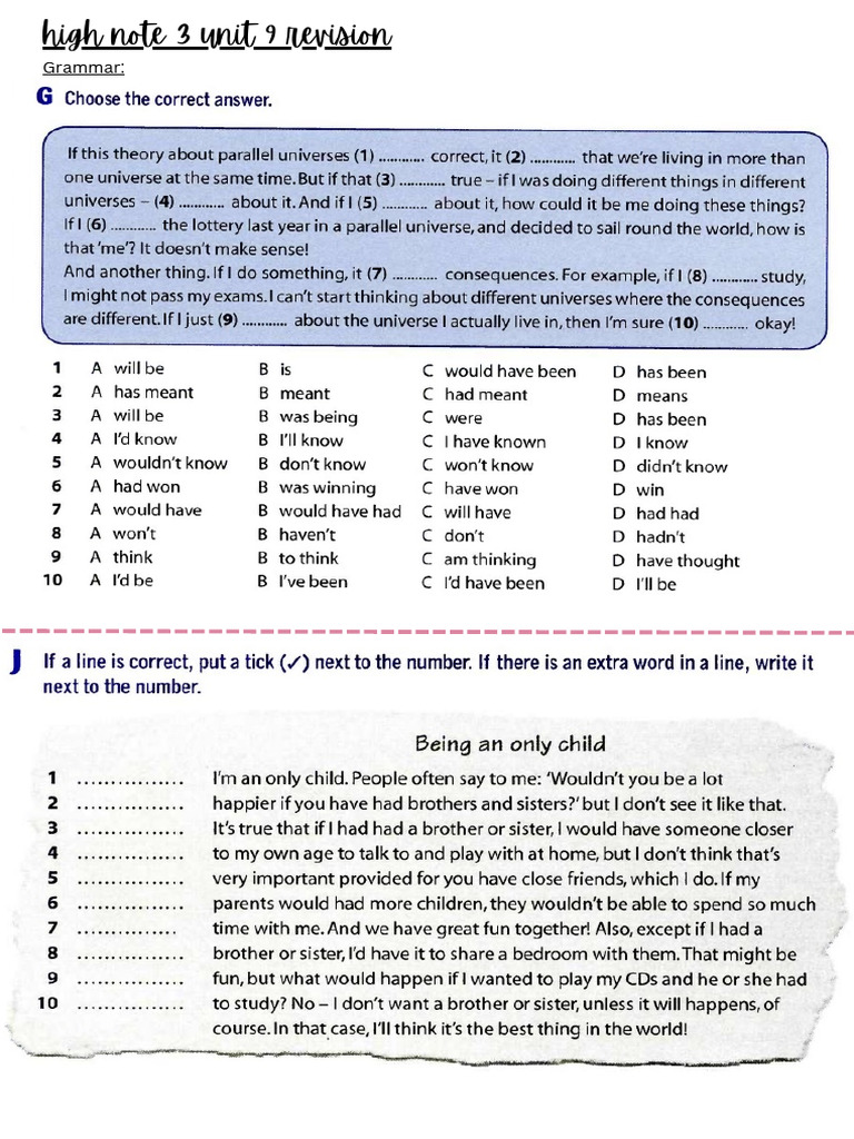 Unit 9 Revision for High Note 3 | PDF | Language Mechanics | Syntax