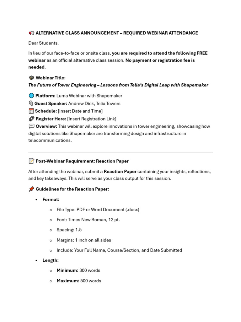 ? Alternative Class Announcement 04.25.2025 | PDF