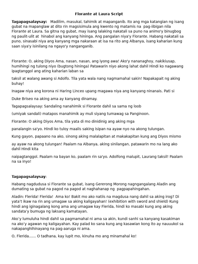 Florante at Laura Script | PDF