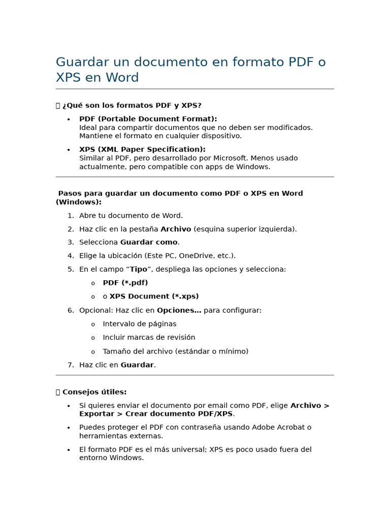 2.1 Guardar Un Documento en Formato PDF o XPS en Word | PDF