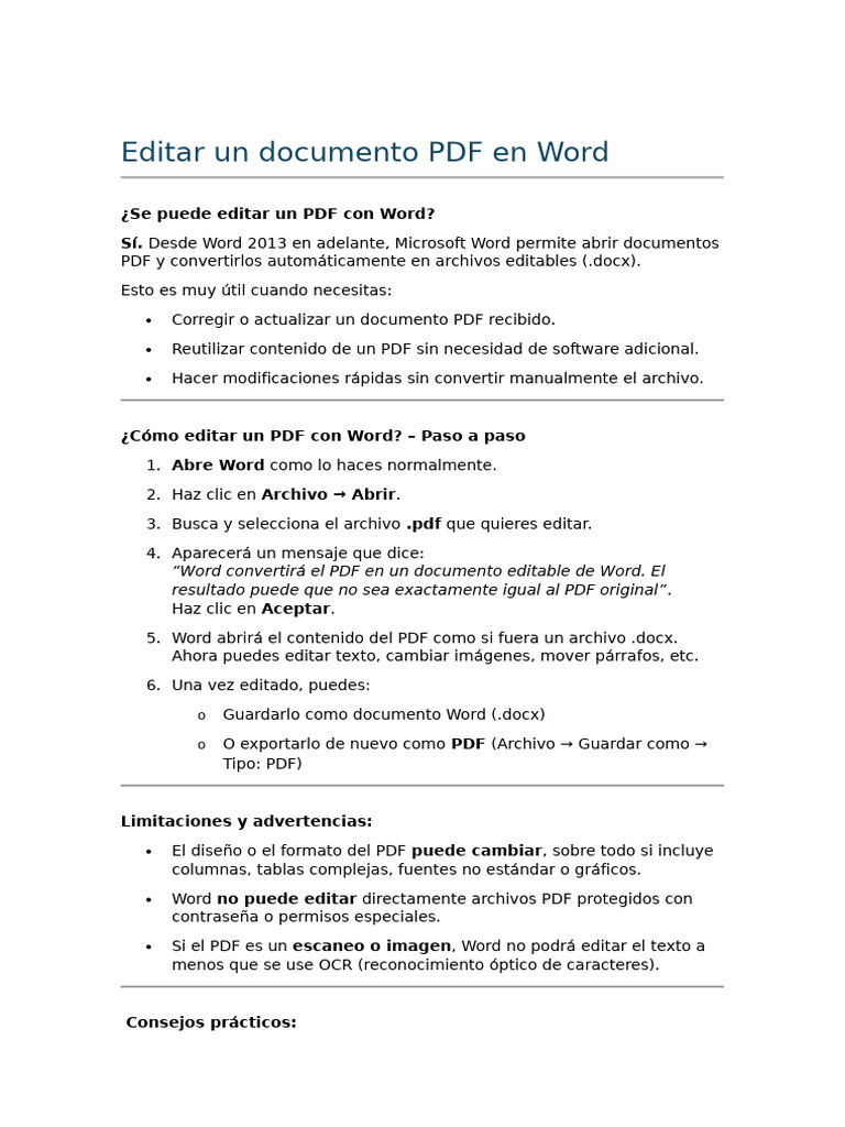 3.1 Editar Un Documento PDF en Word | PDF
