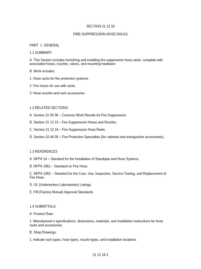 Fire Suppression Hose Rack Specifications | PDF