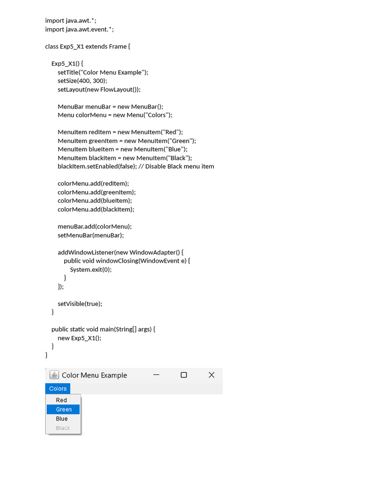 Color Menu Example in Java | PDF