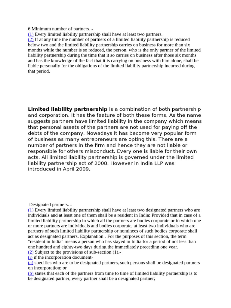 LLP Act 2008: Partner Requirements | PDF | Partnership | Limited ...
