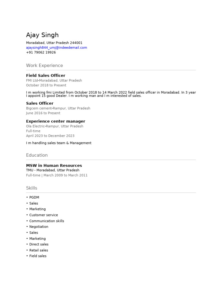 Ajay Singh - Sales Professional Resume | PDF