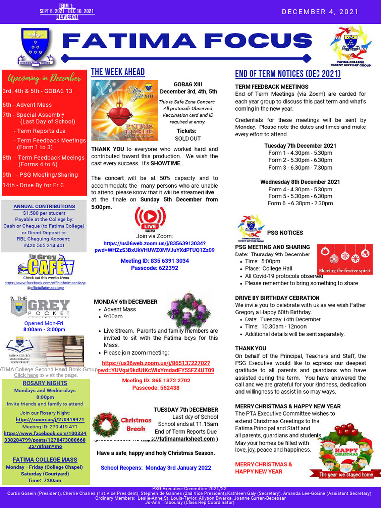 Fatima College December Events 2021 | PDF | Christmas And Holiday Season
