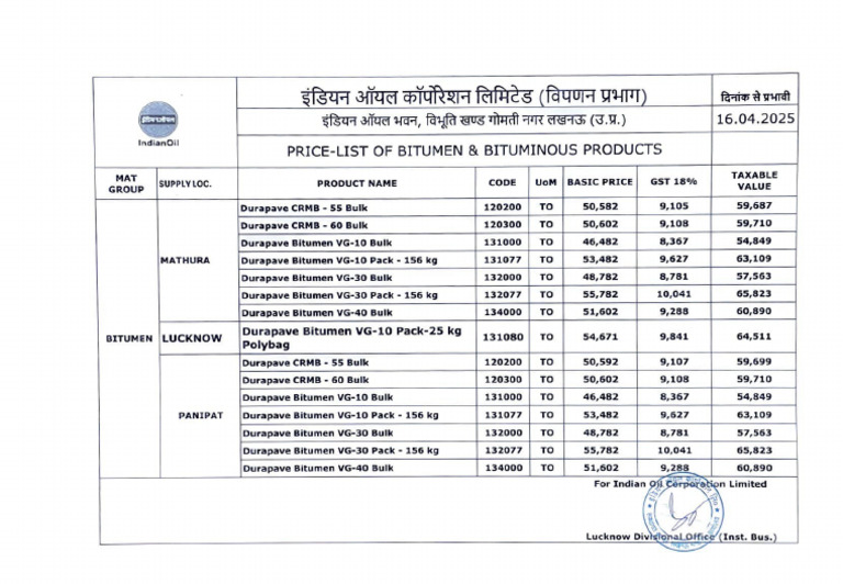 Bitumen Price List April 2025 | PDF | Asphalt