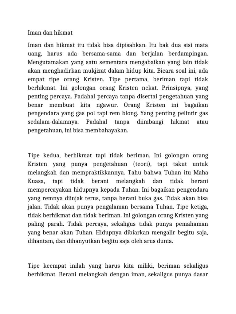 Iman dan Hikmat dalam Kehidupan Kristen | PDF