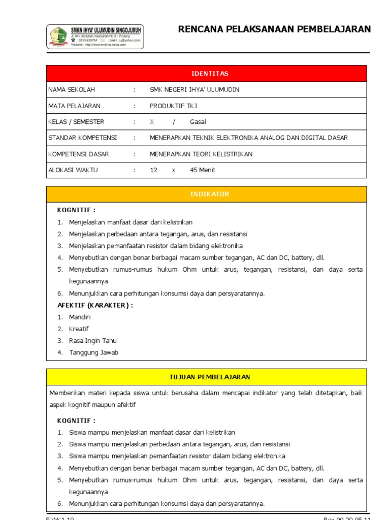 Rencana Pembelajaran Elektronika SMK | PDF