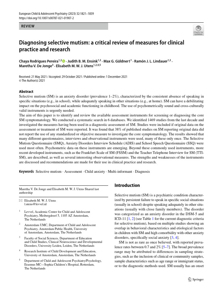 Selective Mutism Diagnosis Review | PDF | Mental Disorder | Child And ...