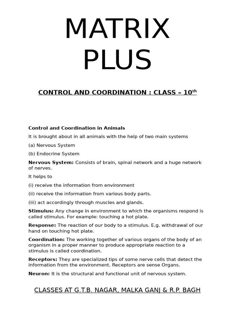 Control and Coordination in Animals | PDF | Neuron | Nerve