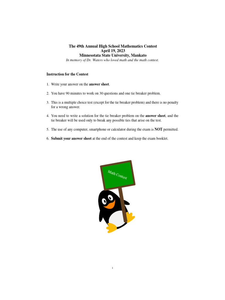 49th Annual High School Math Contest | PDF | Sphere | Circle