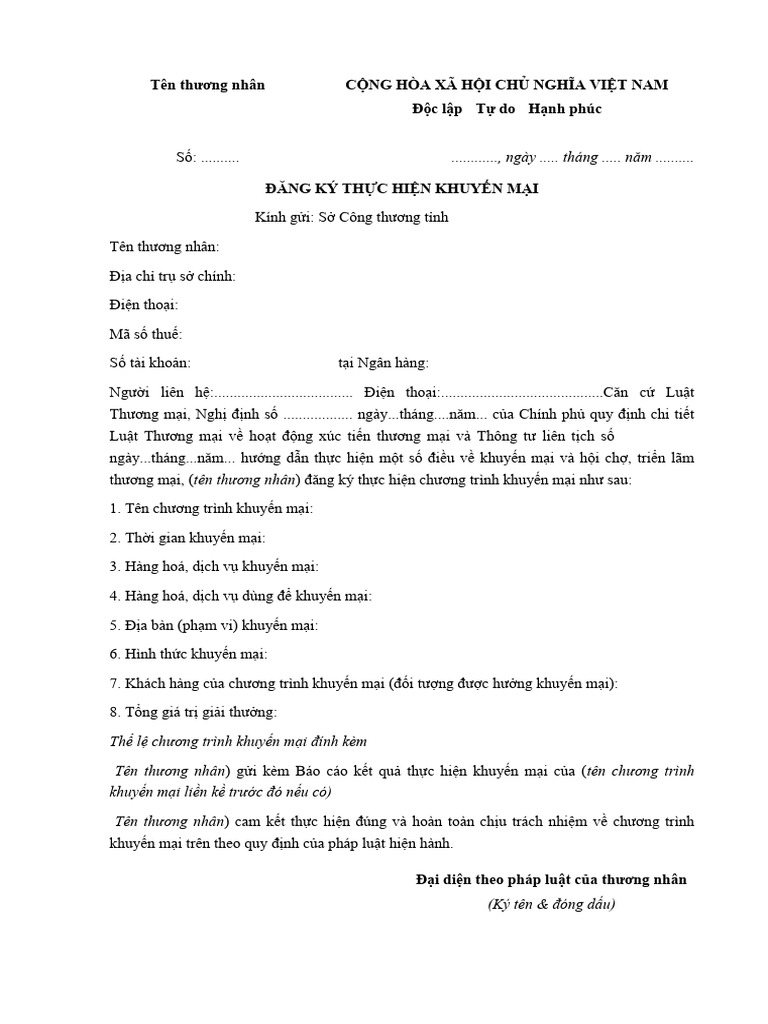 Dang Ky Thuc Hien Khuyen Mai | PDF