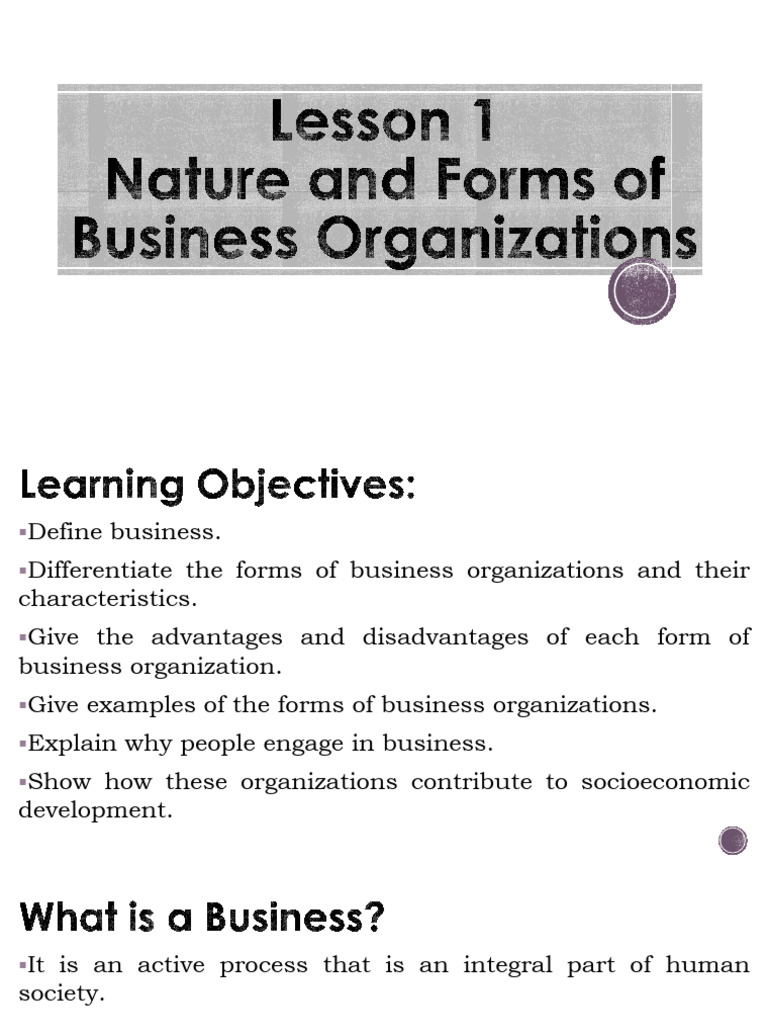 Lesson 1 Nature and Forms of Business Organizations | PDF | Sole ...