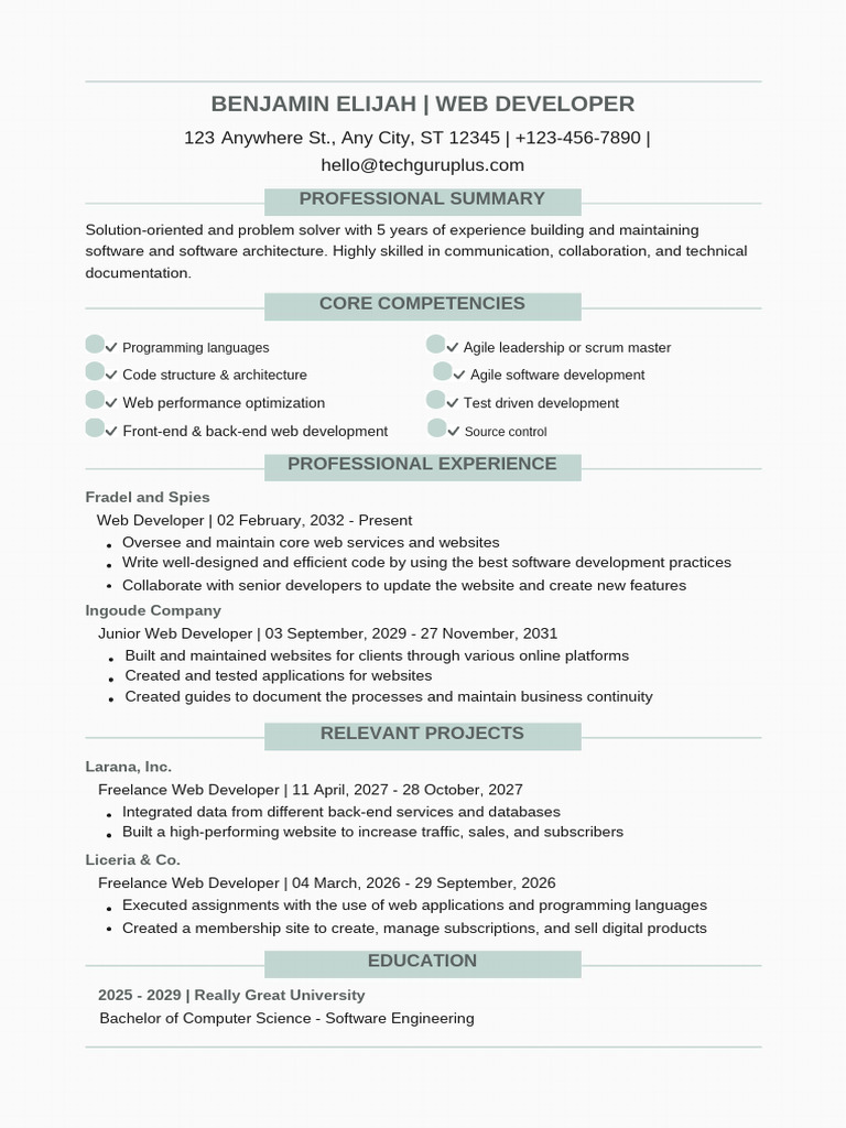 14 Web Developer Editable Resume Template Download in Docx 14 | PDF