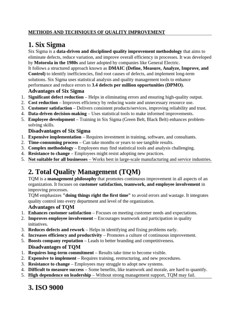 Quality Improvement Methods Explained | PDF | Six Sigma | Quality ...