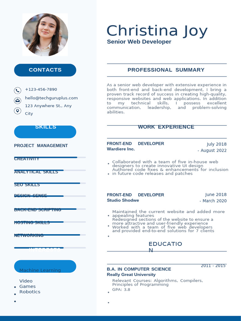 Senior Web Developer Resume Overview | PDF