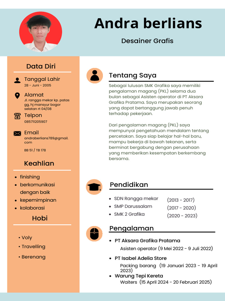 Biru Oranye Minimalis Modern CV Lulusan Baru Dokumen A4.pdf | PDF