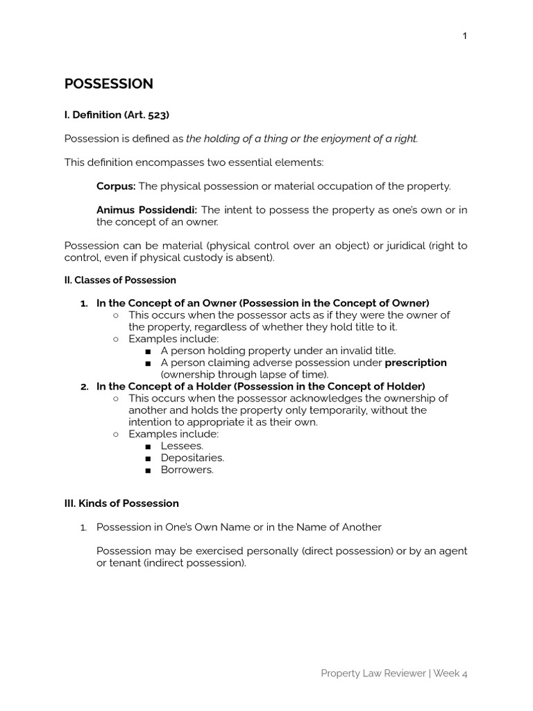 Understanding Possession in Property Law | PDF | Adverse Possession ...