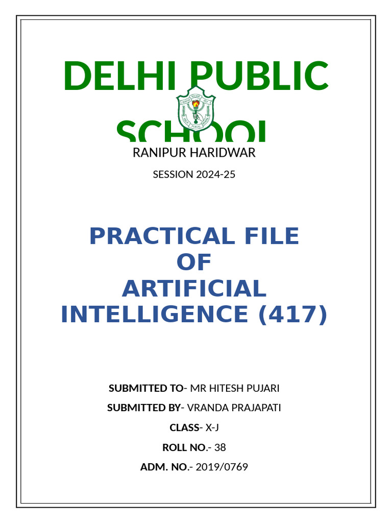 AI Practical File for Class X - DPS Haridwar | PDF