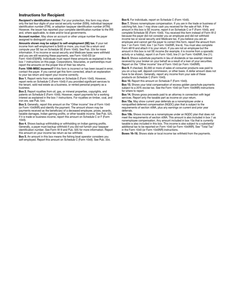Sample PDF 1099 MISC Form 4 | PDF | Irs Tax Forms | Taxation