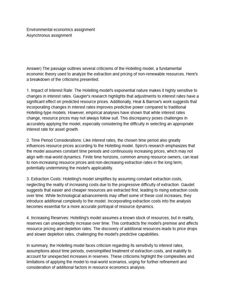 Critiques of the Hotelling Model in Economics | PDF | Economics | Interest