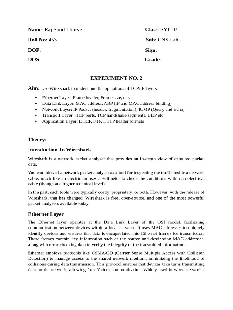 Wireshark TCP/IP Layer Analysis | PDF | Computer Network | Internet ...