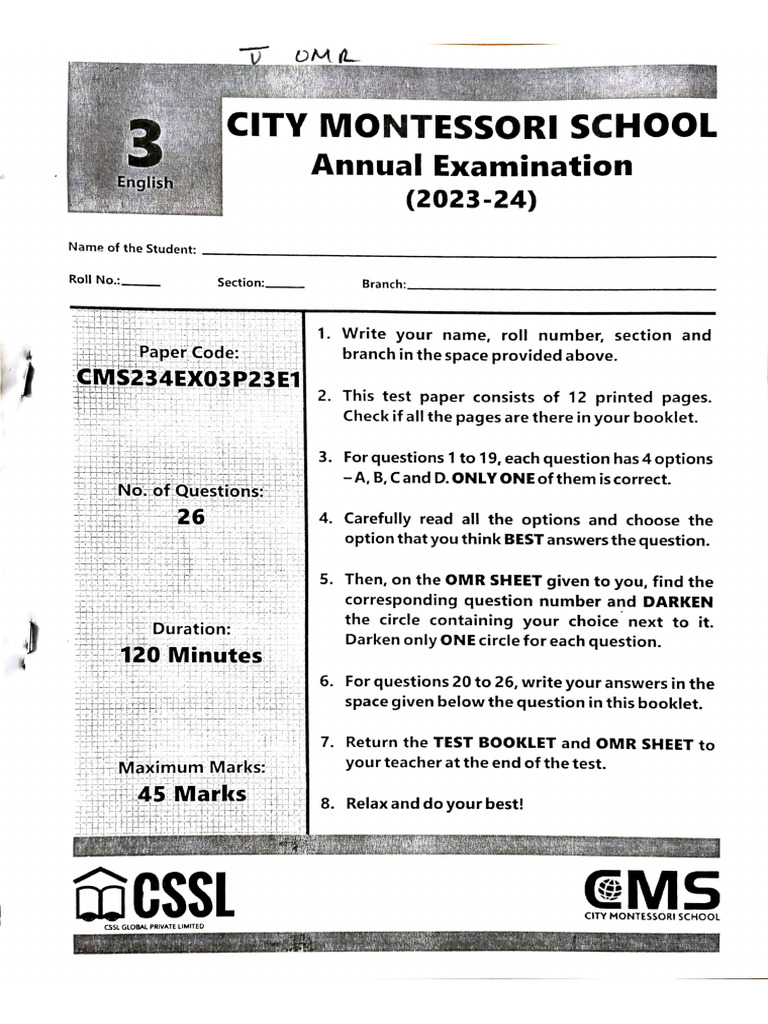 Class 3 Annual Papers 23-24 | PDF