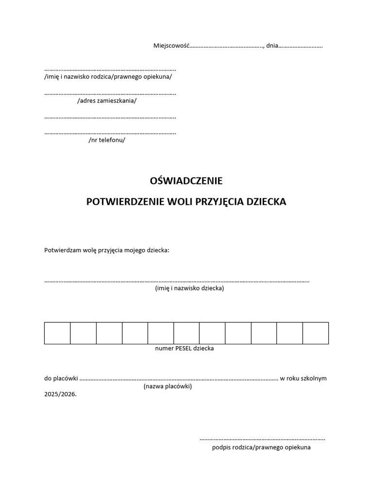 Potwierdzenie Woli Przyjecia PDF