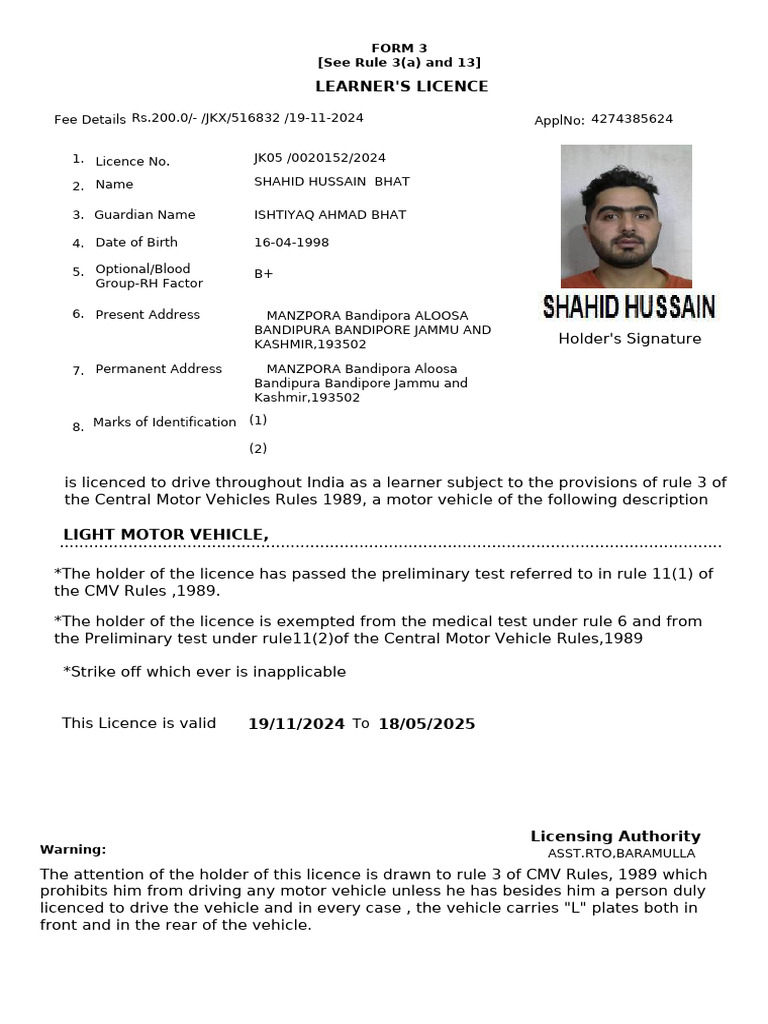 Learner's Licence Form for India | PDF