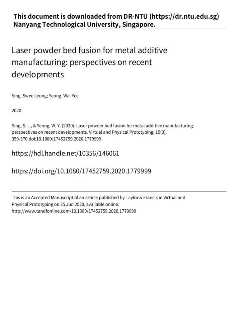 Laser Powder Bed Fusion For Metal Additive Manufacturing | PDF | 3 D ...